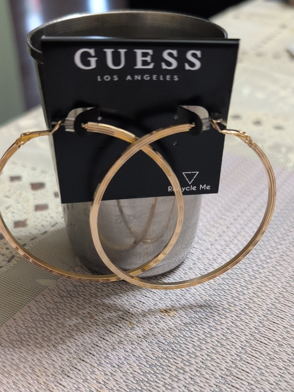 GUESS Gold-Tone Textured Large Hoop Earrings for Women